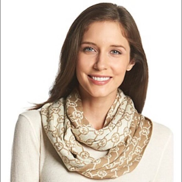 Michael Kors Signature Cream/Tan/Metallic Infinity Scarf - Picture 1 of 9